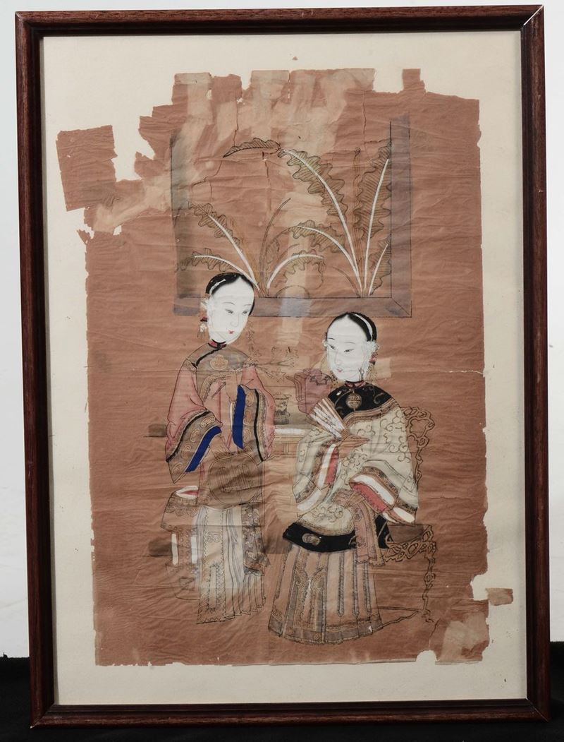 Frammento di dipinto su carta raffigurante due Guanyin, Cina, Dinastia Qing, XIX secolo  - Asta Chinese Works of Art - Cambi Casa d'Aste