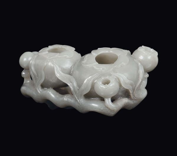 A Celadon white jade fuit carved double inkpot, China, Qing Dynasty, 19th century