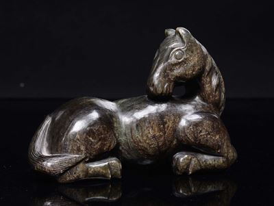 Cavallo Scolpito in Giada Verde, Cina, Dinastia Qing, Fine XIX Secolo