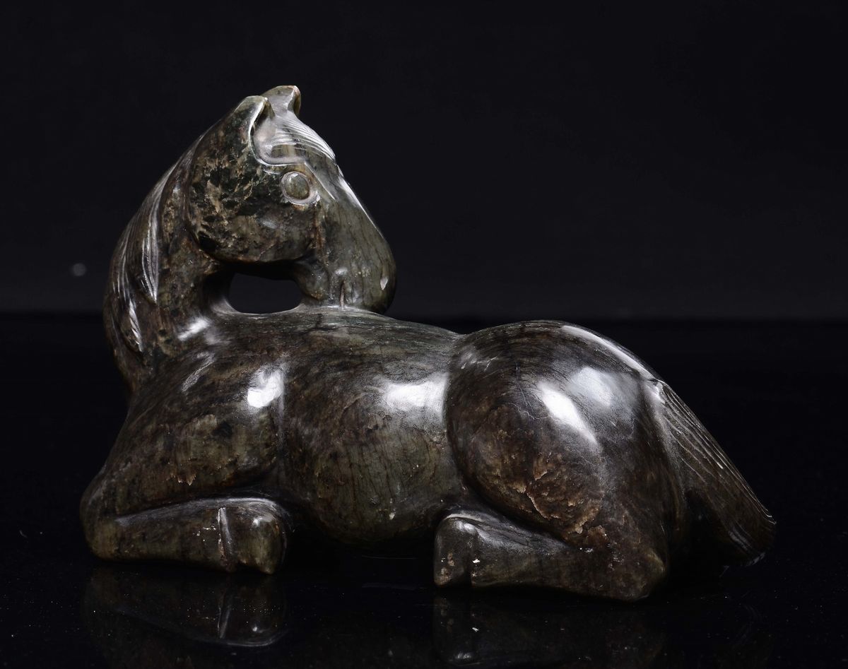 Cavallo Scolpito in Giada Verde, Cina, Dinastia Qing, Fine XIX Secolo