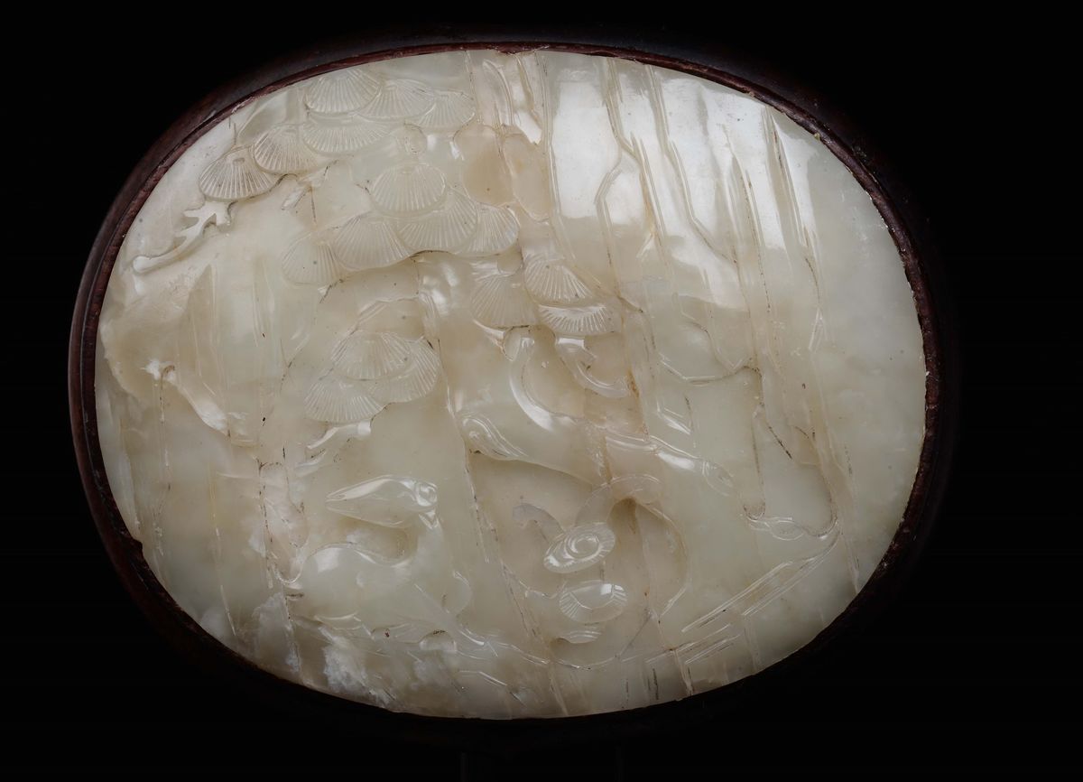 Ruyi in legno decorato con placche in giada bianca, Cina, Dinastia Qing, XIX secolo