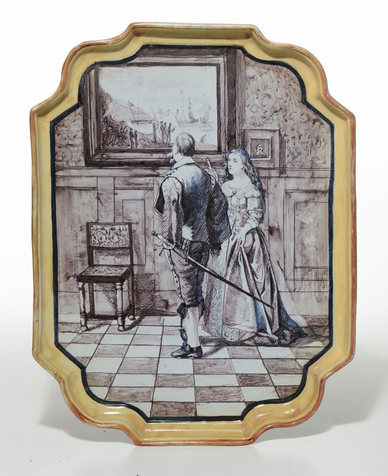 Vassoio sagomato dipinto con personaggi  - Auction Antique and Old Masters - I - Cambi Casa d'Aste