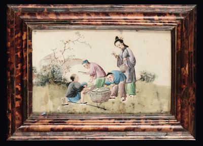 Autore sconosciuto, Scene di vita comune, Quattro dipinti su carta di riso, Cina, inizio XX secol...