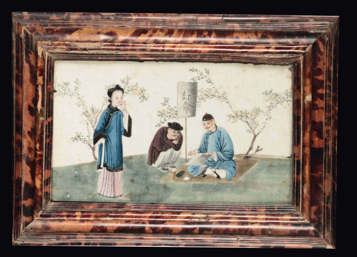 Autore sconosciuto, Scene di vita comune, Quattro dipinti su carta di riso, Cina, inizio XX secol...