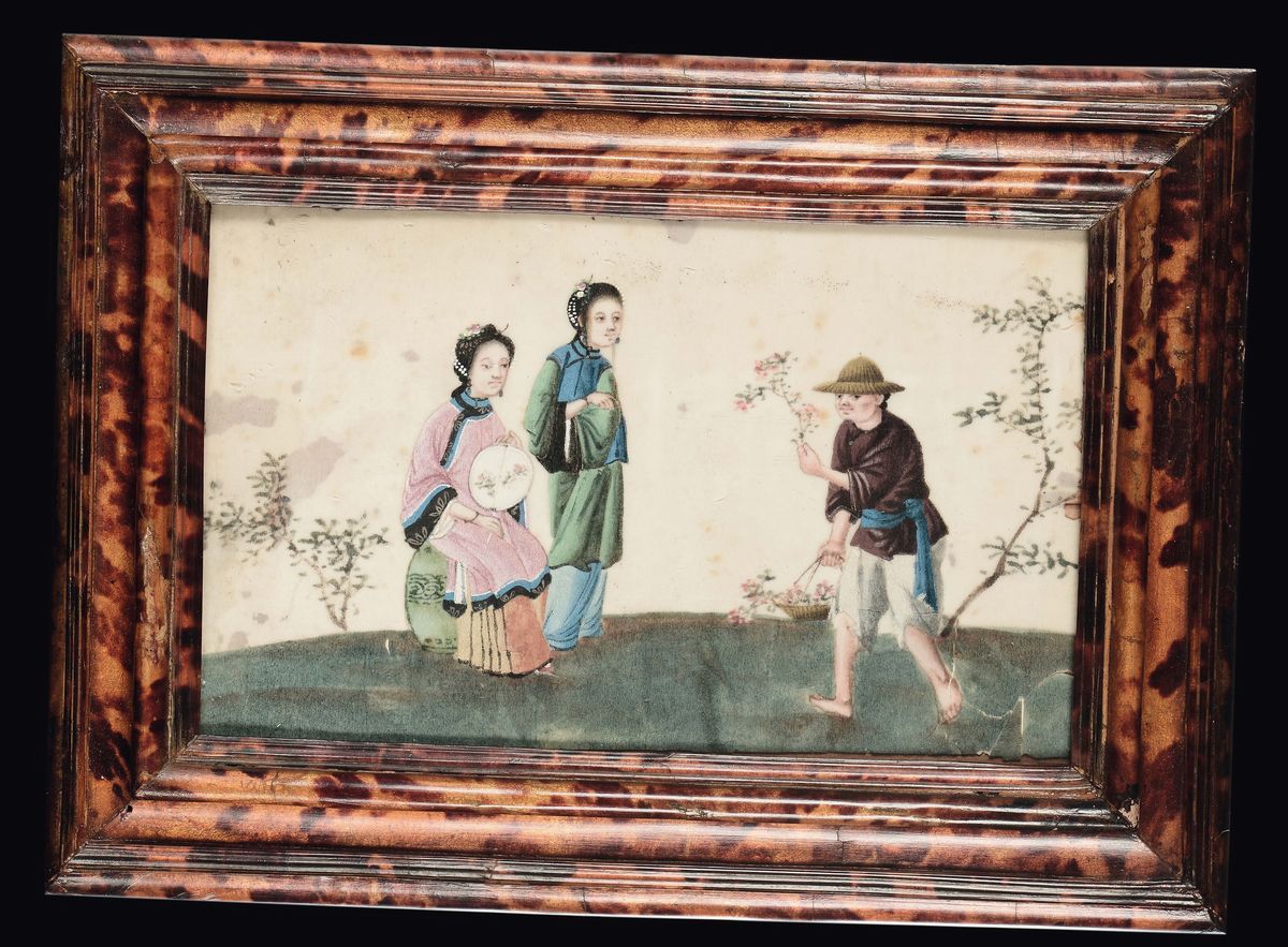 Autore sconosciuto, Scene di vita comune, Quattro dipinti su carta di riso, Cina, inizio XX secol...