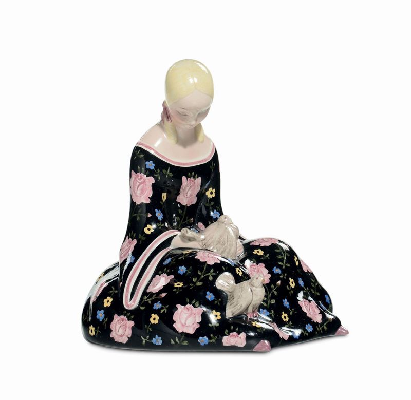 Helen Konig Scavini (1886-1974) - Lenci - Torino Damina con colombe  - Auction Decorative arts of the twentieth century - II - Cambi Casa d'Aste