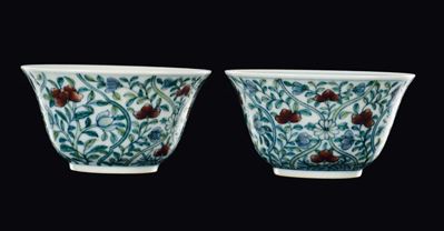 Coppette da libagione in porcellana Ducai, decoro floreale, Cina, XX secolo