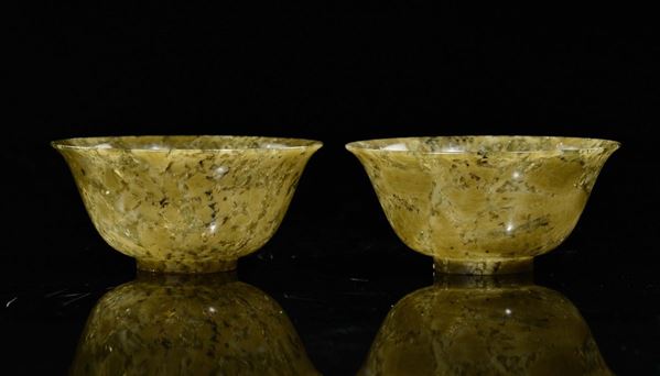 A pair of green jade cups, China, 20th century