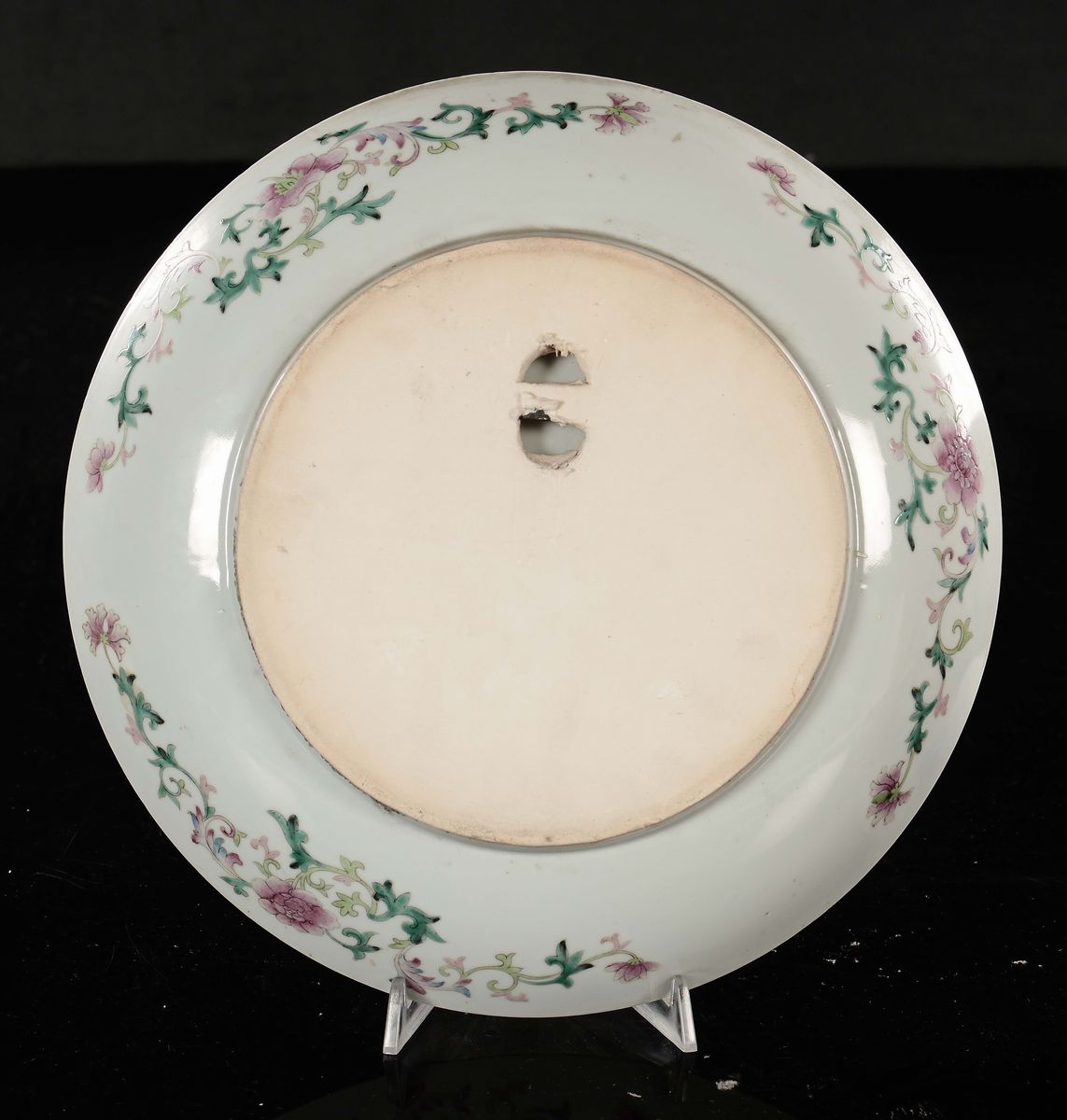 Piatto in Porcellana Famiglia Rosa con Immagini di Galli e Fiori, Cina, Dinastia Qing, XIX Secolo