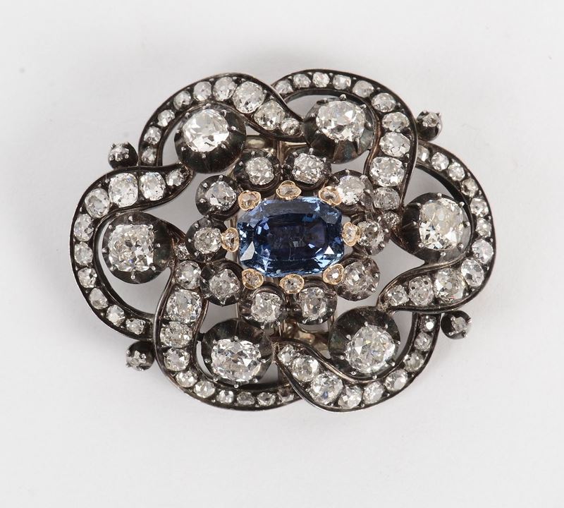 Spilla con diamanti e zaffiri  - Auction Fine Jewels - I - Cambi Casa d'Aste