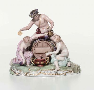Gruppo in Ceramica Policroma Raffigurante Bacco