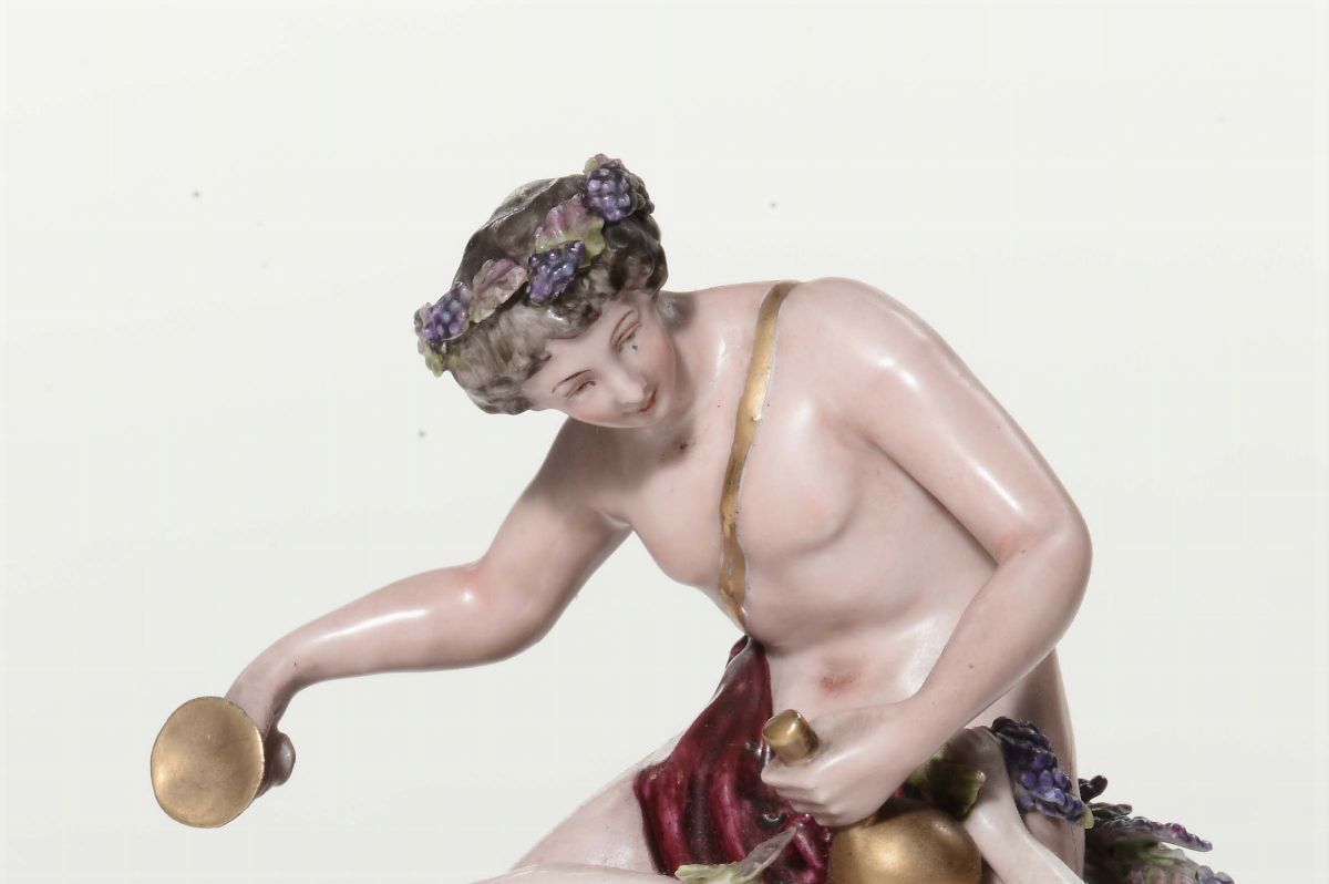 Gruppo in Ceramica Policroma Raffigurante Bacco