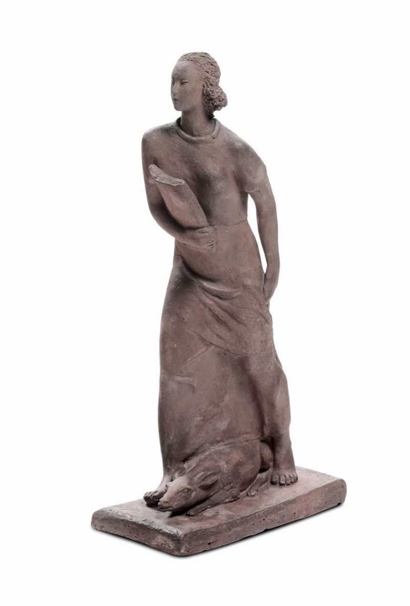 Nillo Beltrami (1899-1988) giovane donna con cerbiatto e libro  - Auction Decorative arts of the twentieth century - II - Cambi Casa d'Aste