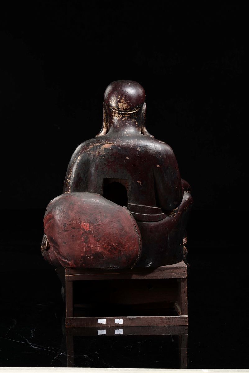 Figura di Budai con fanciulli, Legno laccato, Cina, Dinastia Ming, fine XVII secolo