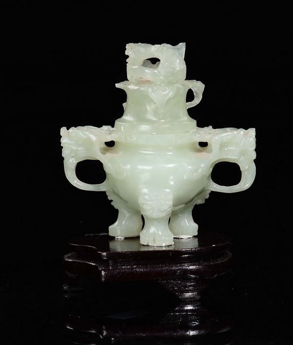 A tripo green jade censer and cover, China, 20th century