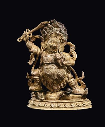 Figura di Begzia, bronzo dorato, Tibet, XIX secolo, h cm 17,5