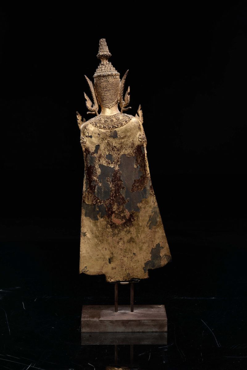Divinità su Piedistallo in Bronzo Dorato, Thailandia, XIX Secolo