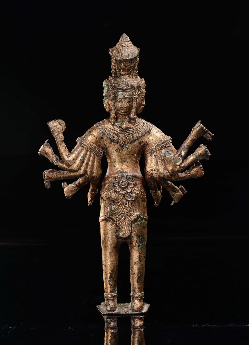 Divinità a dieci braccia, bronzo dorato, Thailandia, XIX secolo