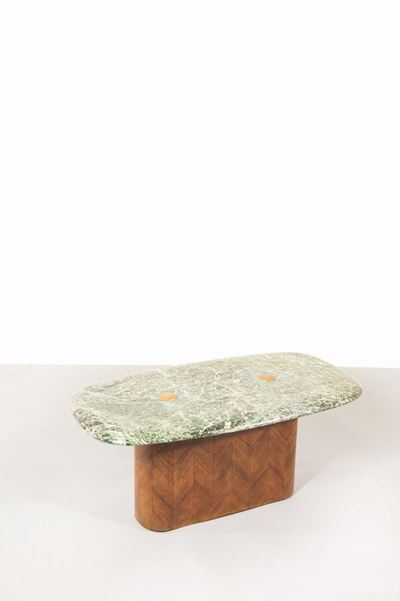 Tavolino con Piano in Marmo Verde Alpi con Bordo Sagomato