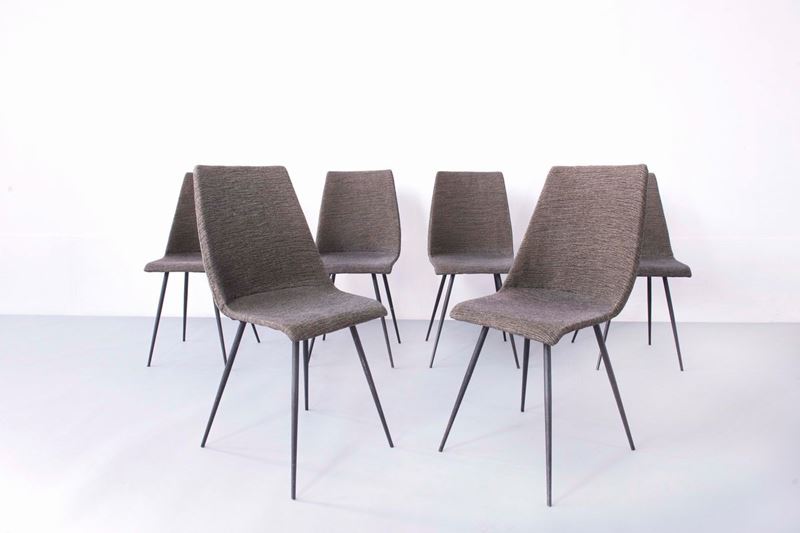 Sei sedie con struttura in metallo e rivestimento in tessuto  - Auction Design - IV - Cambi Casa d'Aste