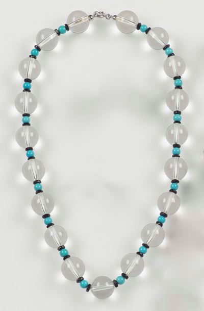 Collana con Cristallo di Rocca, Onice e Turchese