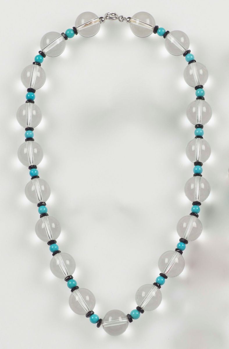 Rock crystal, onix and tourquoise necklace  - Auction Jewels Timed Auction - Cambi Casa d'Aste