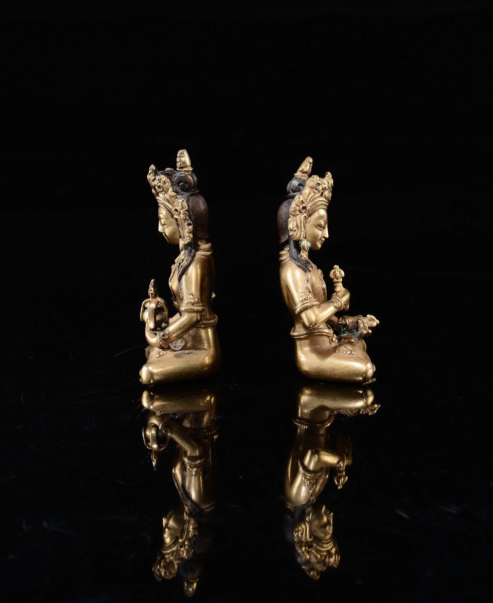 Bronzo dorato, Coppia di figure di Tara, Tibet, Dinastia Qing, XVIII secolo