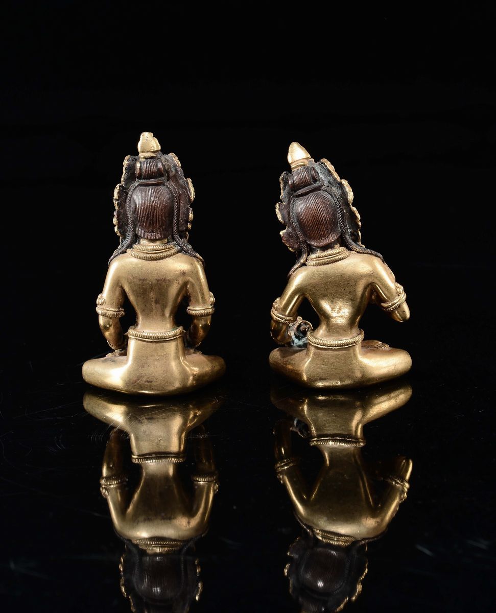 Bronzo dorato, Coppia di figure di Tara, Tibet, Dinastia Qing, XVIII secolo