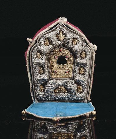 Ghau Gau in Rame Dorato e Argento, Tibet, XVIII Secolo
