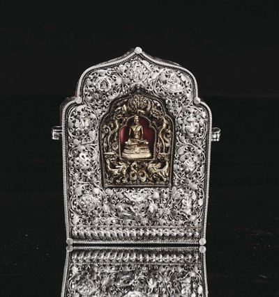 Ghau Gau in Rame con Coperchio in Argento, Tibet, XVIII Secolo