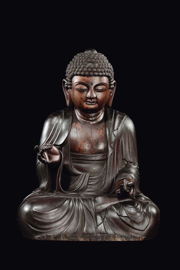 Figura di Buddha scolpita in legno, Corea, XVI secolo