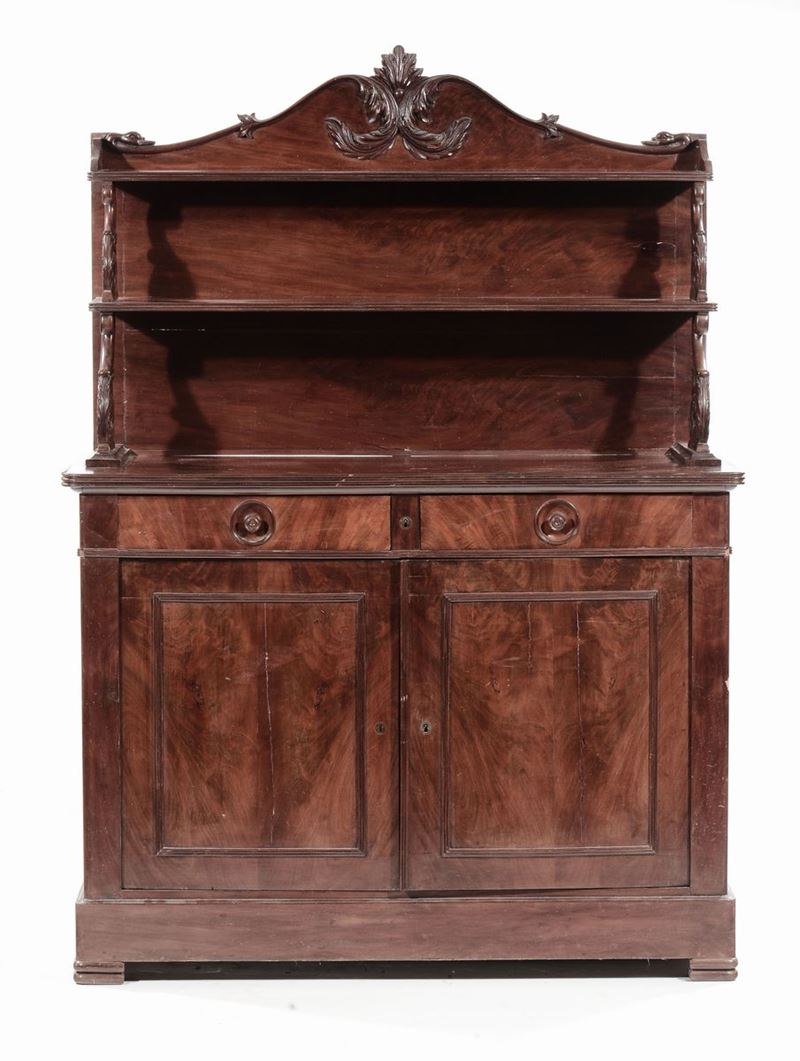Credenzina con alzata in mogano, XIX secolo  - Asta Arredi dalle dimore degli eredi Ercole Marelli e altre provenienze - Cambi Casa d'Aste