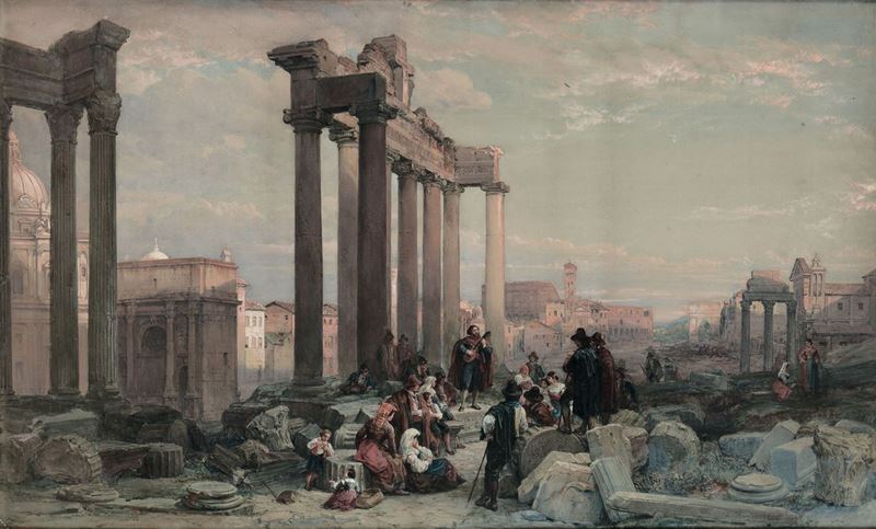 Louis Haghe (1806-1885) Fori romani con Figure, 1874  - Asta Antiquariato e Dipinti Antichi - I - Cambi Casa d'Aste