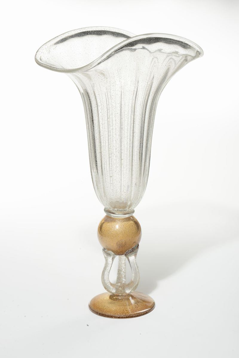 Grande vaso in vetro incolore e dorato, Murano, prima metà XX Secolo  - Asta Antiquariato e Dipinti Antichi - I - Cambi Casa d'Aste