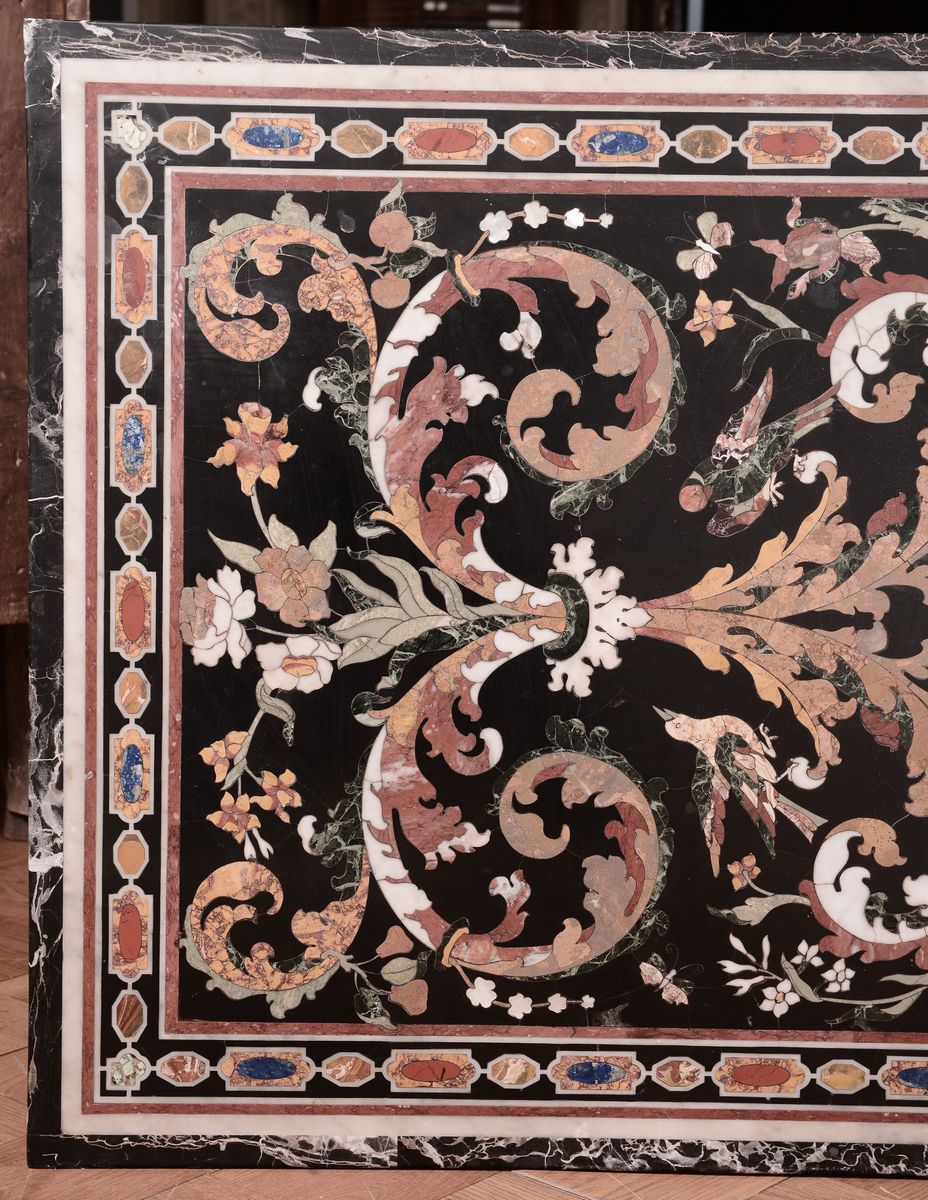 Piano Intarsiato in Commessi di Marmi e Pietre Dure, Firenze Stile XVII Secolo, Secolo XX