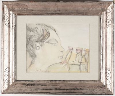 Mino Maccari (1898-1989)profilo di Donna con Omini