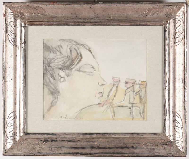 Mino Maccari (1898-1989) Profilo di donna con omini  - Auction Antique and Old Masters - I - Cambi Casa d'Aste