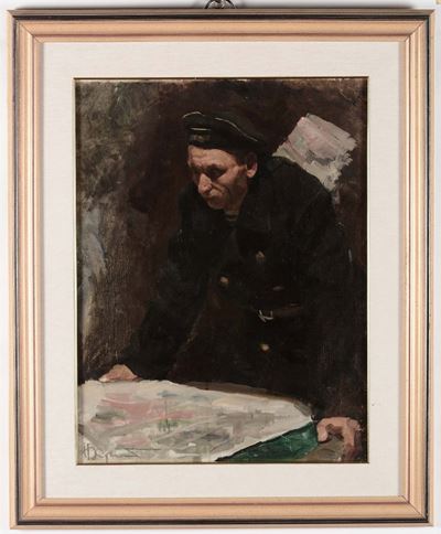 Nikolaj Pavlovic Christoljubov (1918-1995)marinaio con Carta Nautica