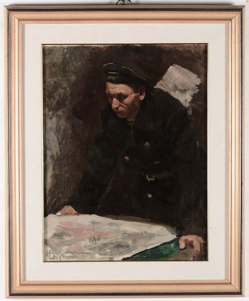 Nikolaj Pavlovic Christoljubov (1918-1995) Marinaio con carta nautica  - Auction Asta a Tempo Antiquariato - Cambi Casa d'Aste