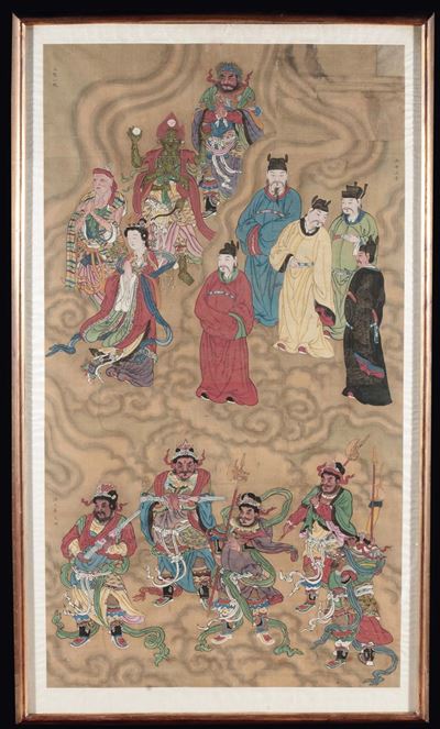 Dipinto su Carta Incorniciato Raffigurante Saggi e Dignitari, Cina, Dinastia Qing, XIX Secolo