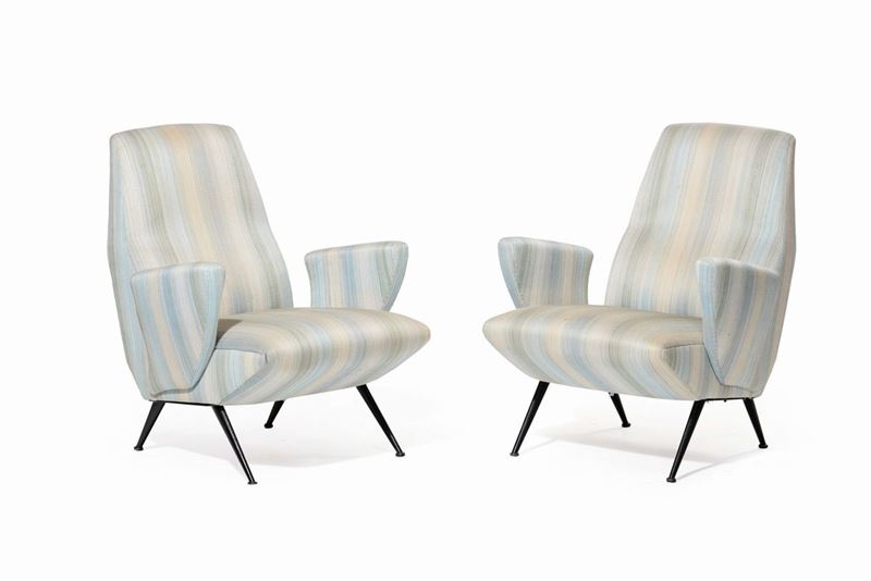 Coppia di  poltrone con gambe coniche in metallo laccato  - Asta Design - IV - Cambi Casa d'Aste