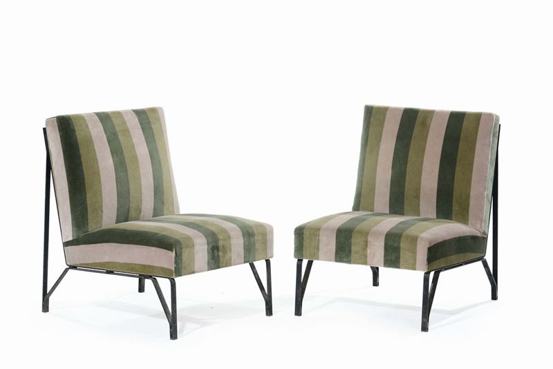 Due poltrone con struttura in metallo nera opaca  - Asta Design - IV - Cambi Casa d'Aste