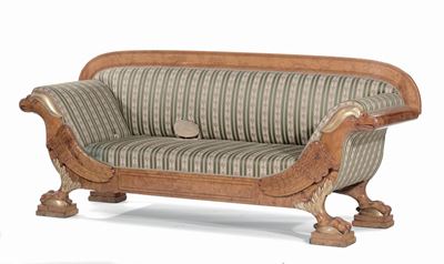 Divano in Acero e Legno Dorato, Nord Europa, Periodo Biedermeier