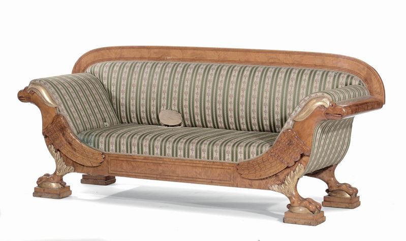 Divano in acero e legno dorato, Nord Europa, periodo Biedermeier  - Asta Antiquariato e Dipinti Antichi - I - Cambi Casa d'Aste