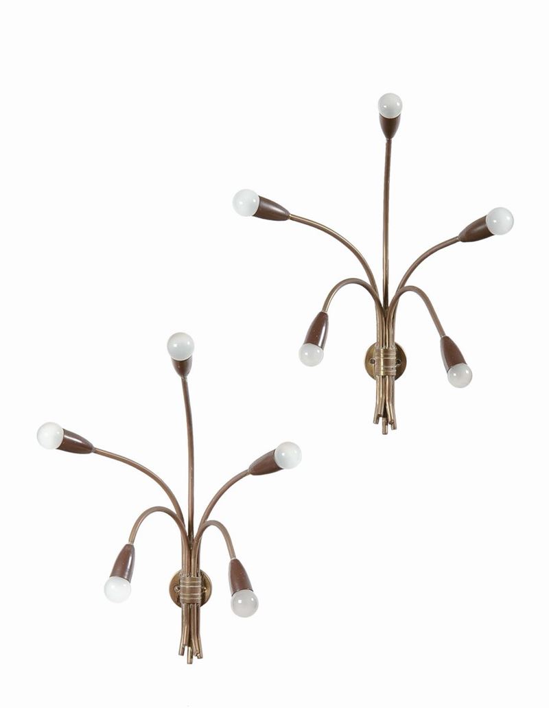 Coppia di appliques con struttura in ottone  - Asta Design - IV - Cambi Casa d'Aste