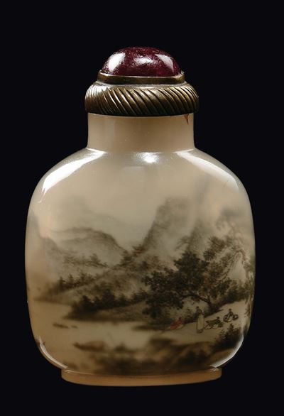 Cina, Bottiglia da fumo in agata con paesaggio, Dinastia Qing, XIX secolo