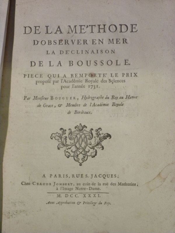 Pierre Bouguer De la methode d'observer en mer la declinaison de la boussole..