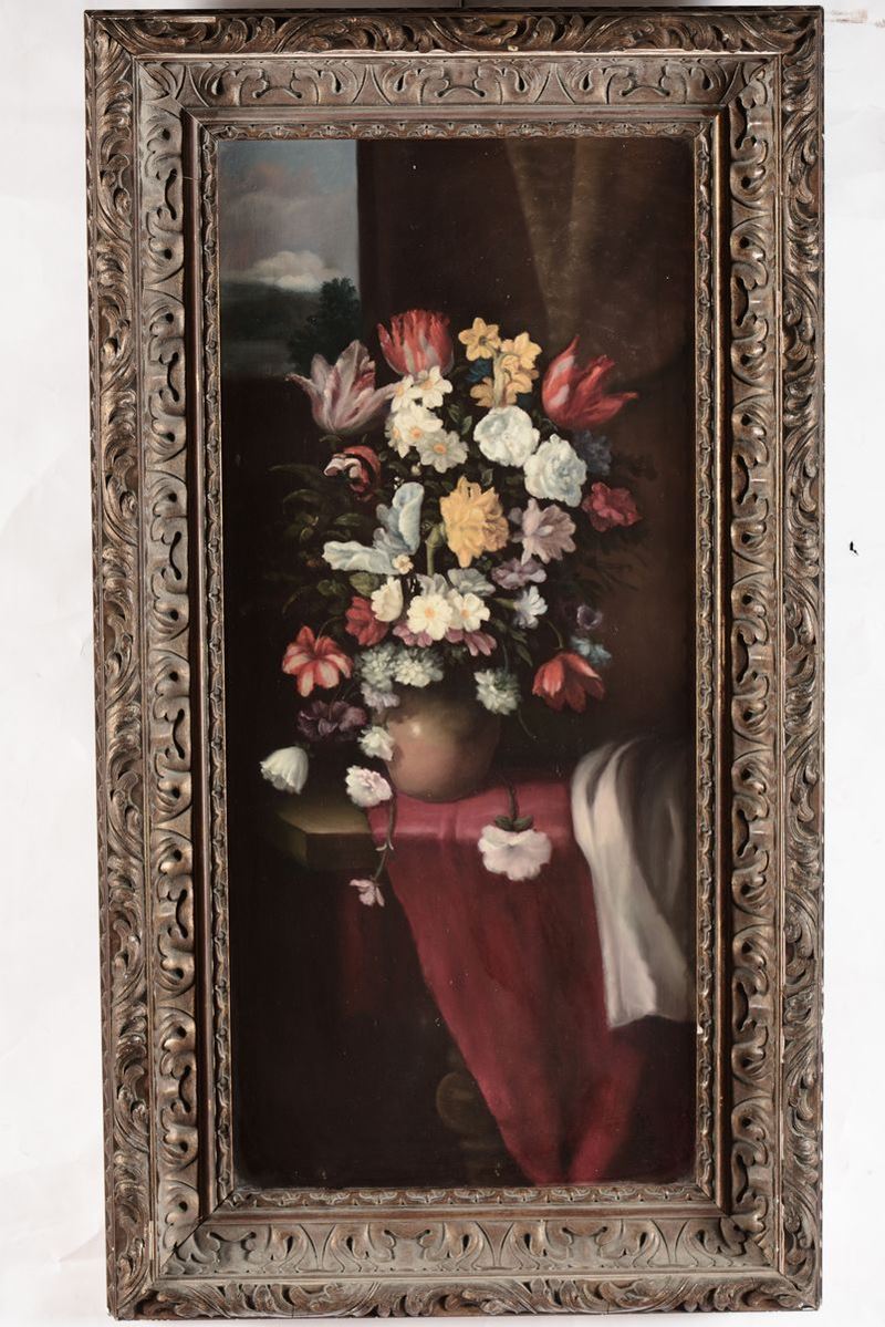 Anonimo del XIX secolo Natura morta con fiori  - Asta Antiquariato e Dipinti Antichi - I - Cambi Casa d'Aste