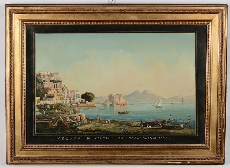 Anonimo del XIX secolo Veduta di Napoli da Mergellina, 1850  - Asta Antiquariato e Dipinti Antichi - I - Cambi Casa d'Aste