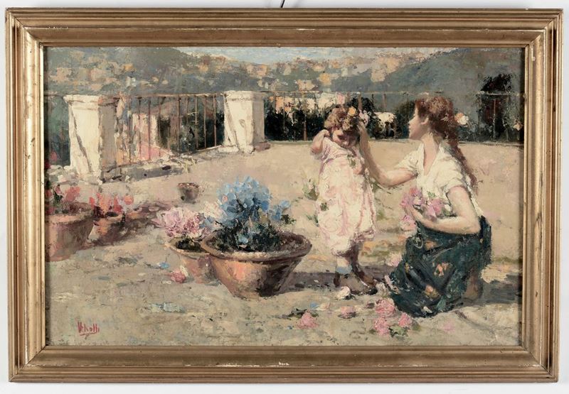 Anonimo del XIX secolo Bambini sulla terrazza  - Auction Antique and Old Masters - I - Cambi Casa d'Aste